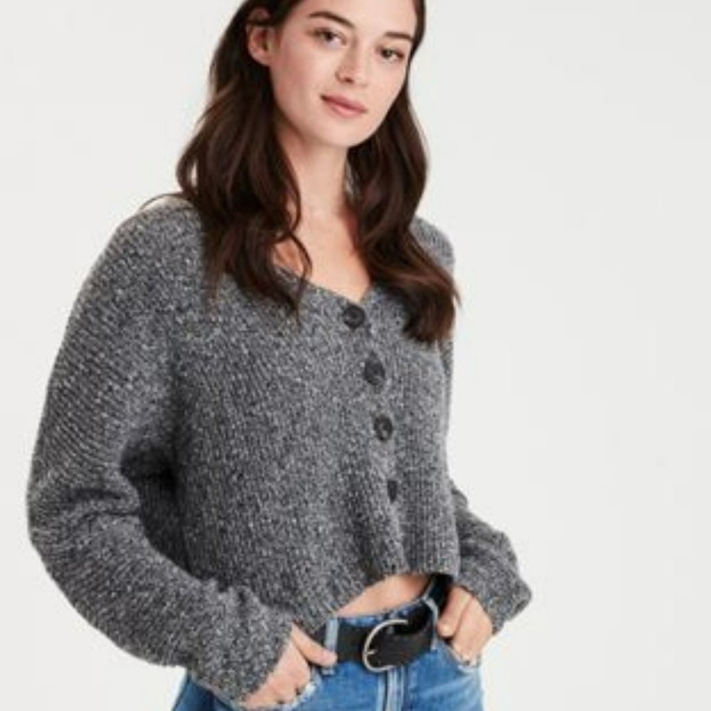 American Eagle Charcoal Cropped Cardigan NWT